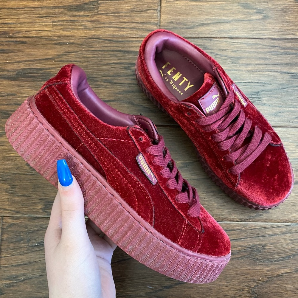 Puma x Fenty Rihanna velvet Burgundy red Creepers platform sneakers